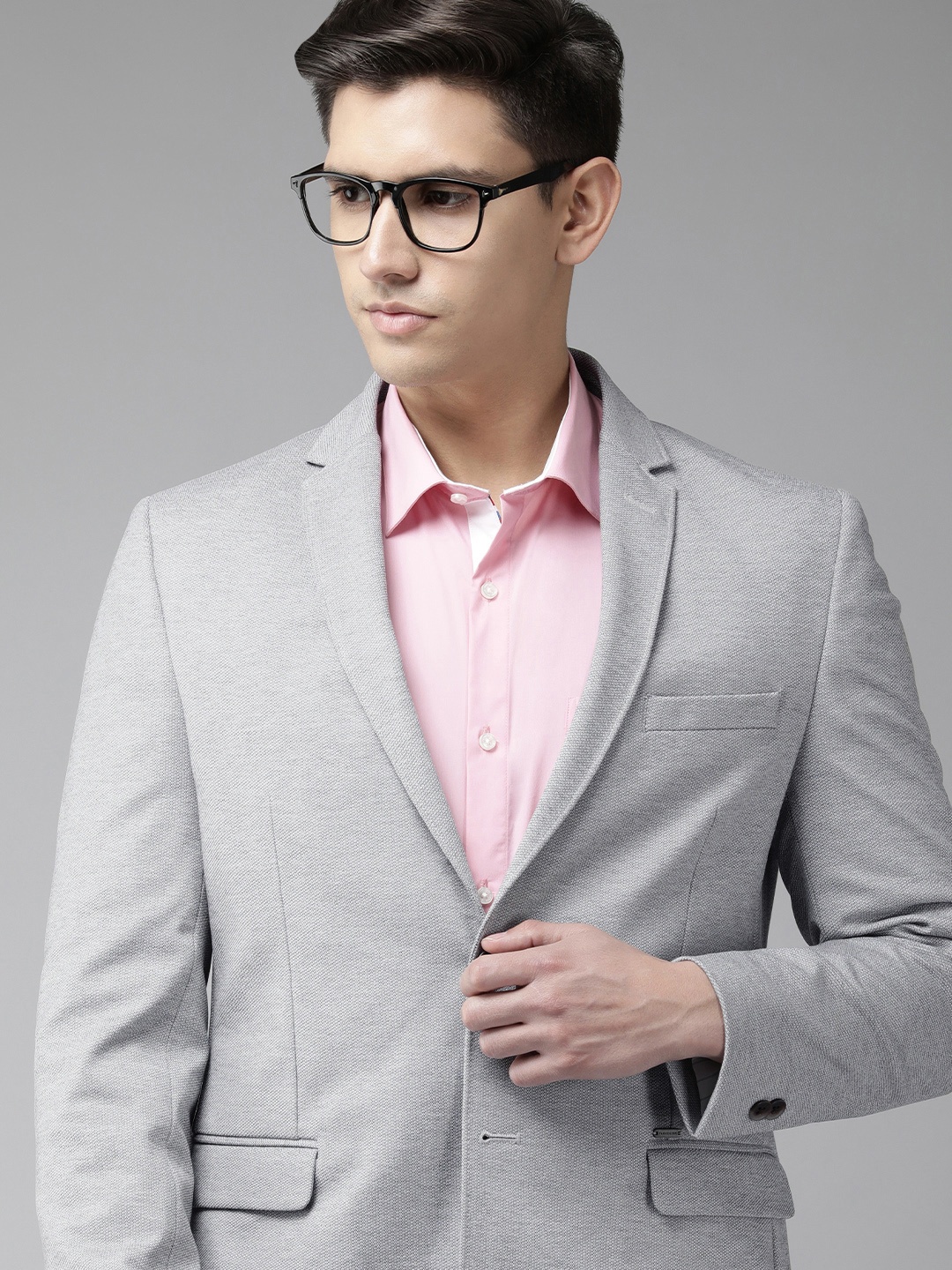 

Solid Single-Breasted Formal Blazer, Grey