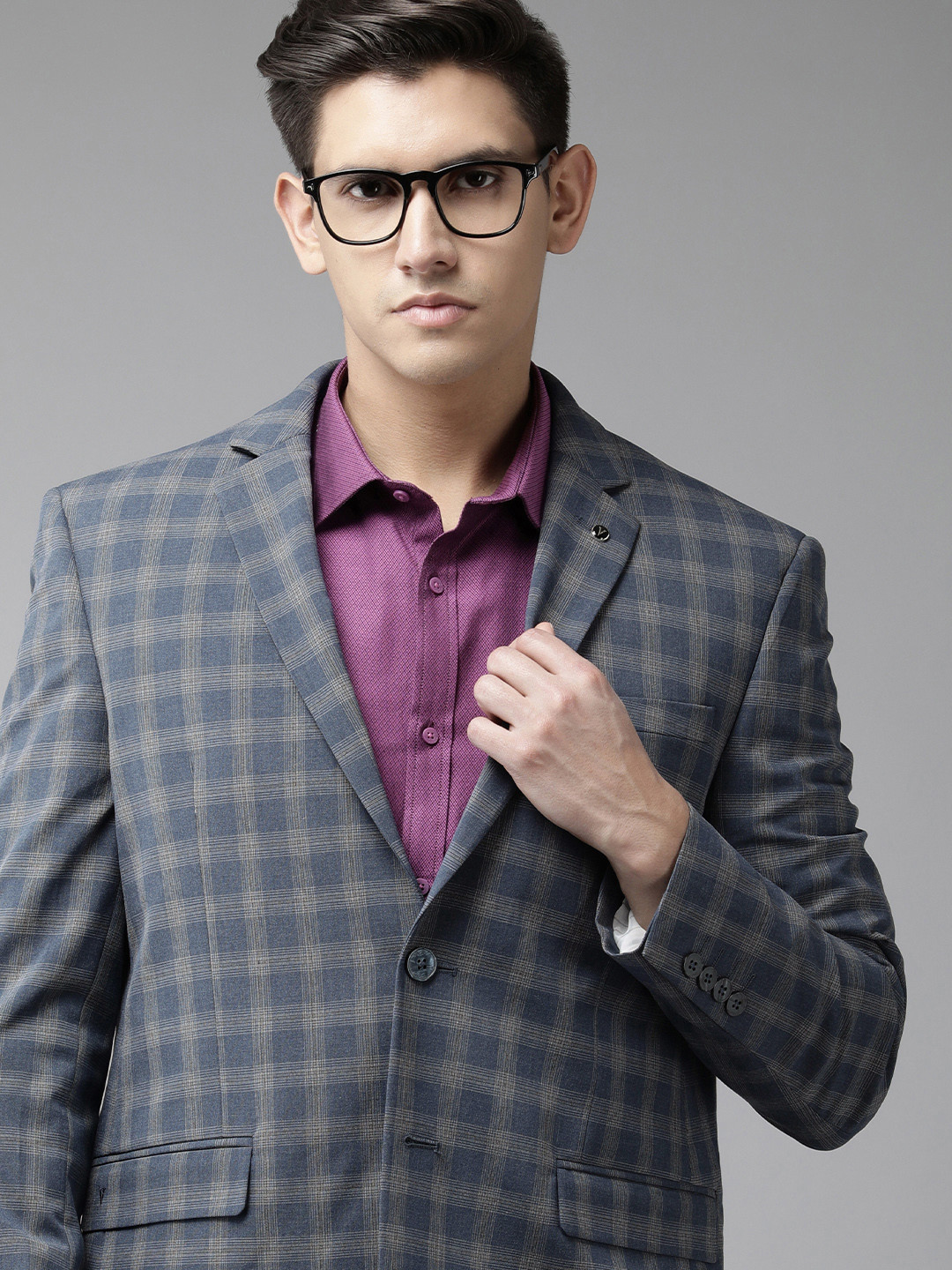 

Van Heusen Men Checked Slim Fit Single-Breasted Formal Blazer, Blue