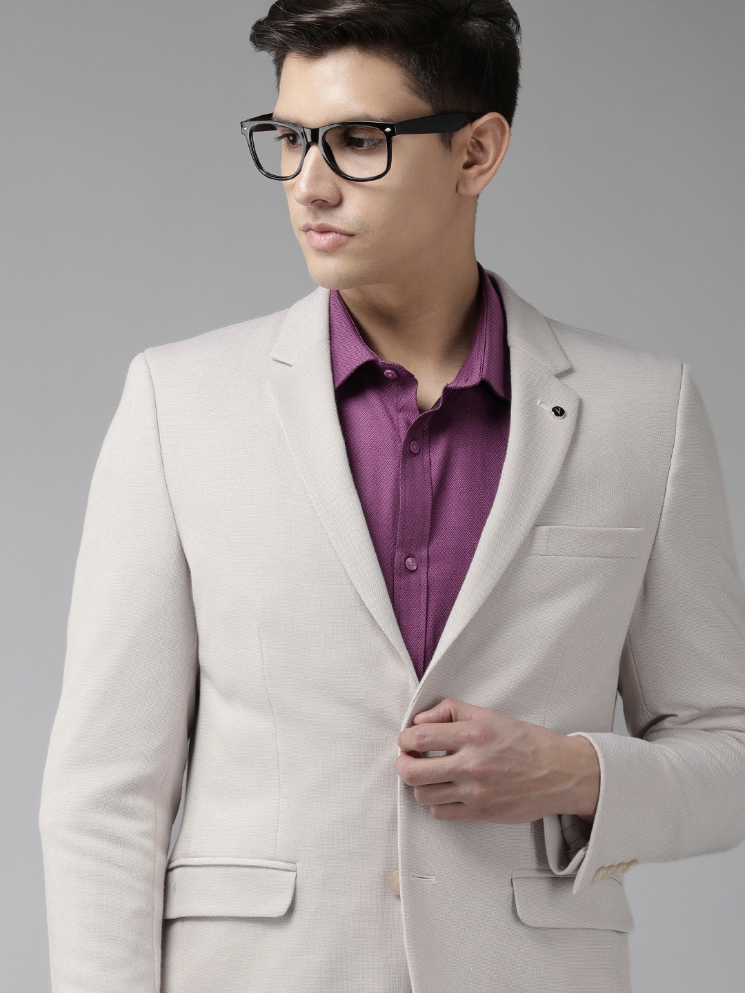 

Van Heusen Men Textured Ultra Slim Fit Single Breasted Formal Blazer, Cream