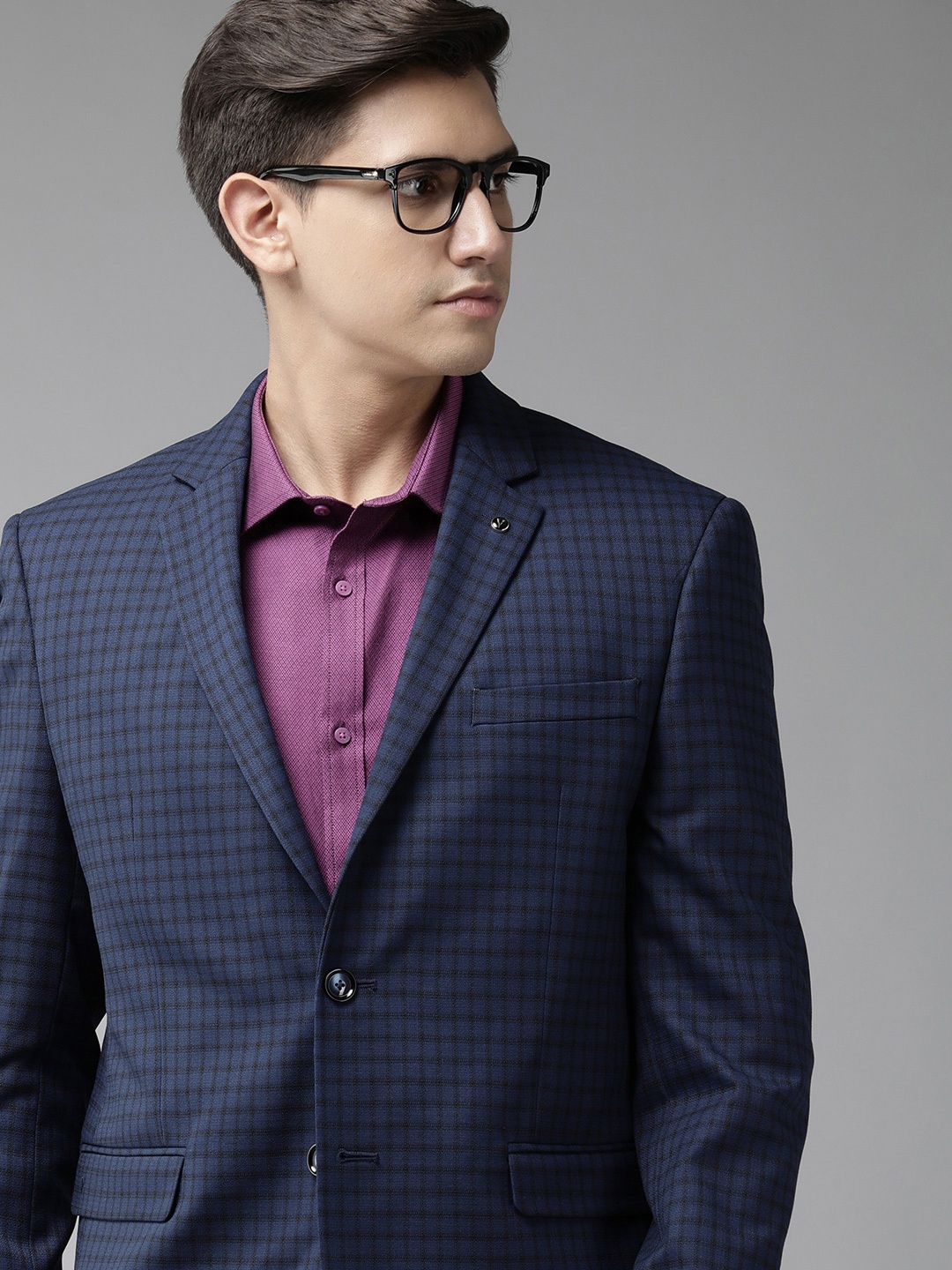 

Van Heusen Men Checked Slim Fit Single-Breasted Formal Blazer, Blue