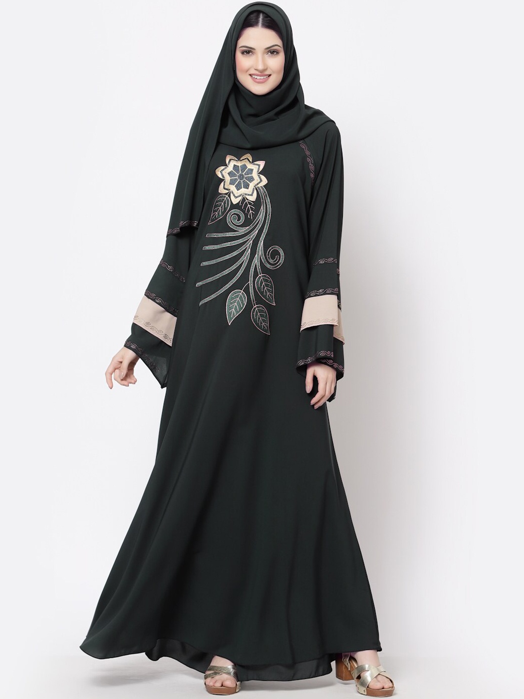 

Arrabi Embroidered Burqas With Scarf, Charcoal