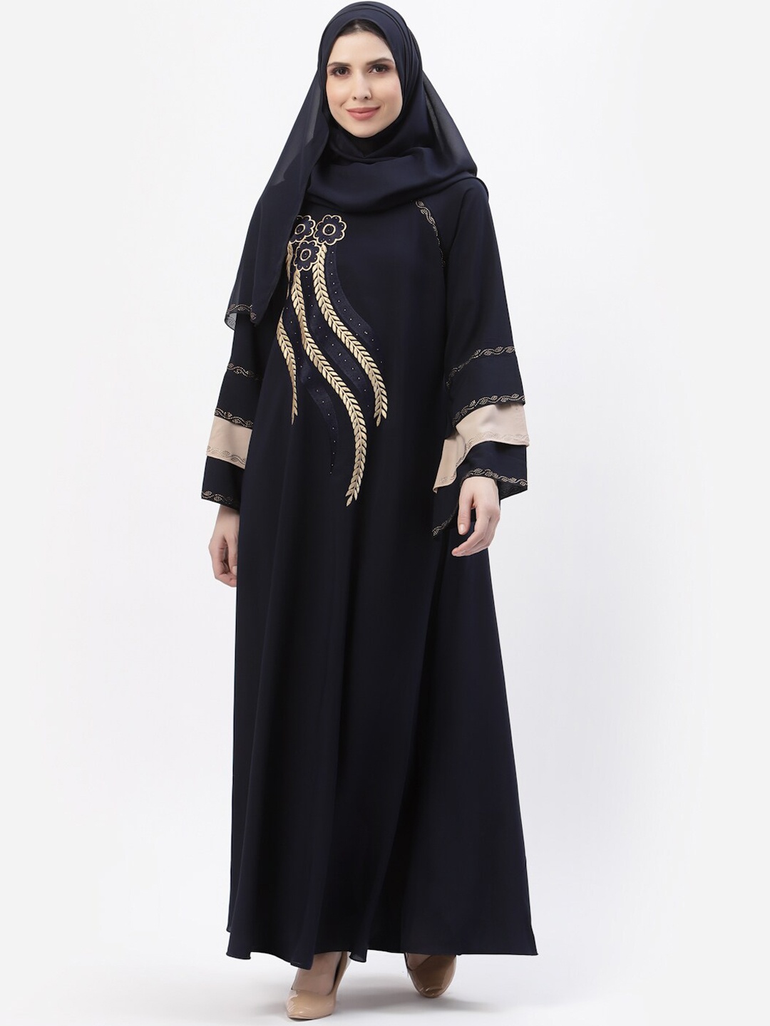 

Arrabi Embroidered Burqas With Scarf, Navy blue