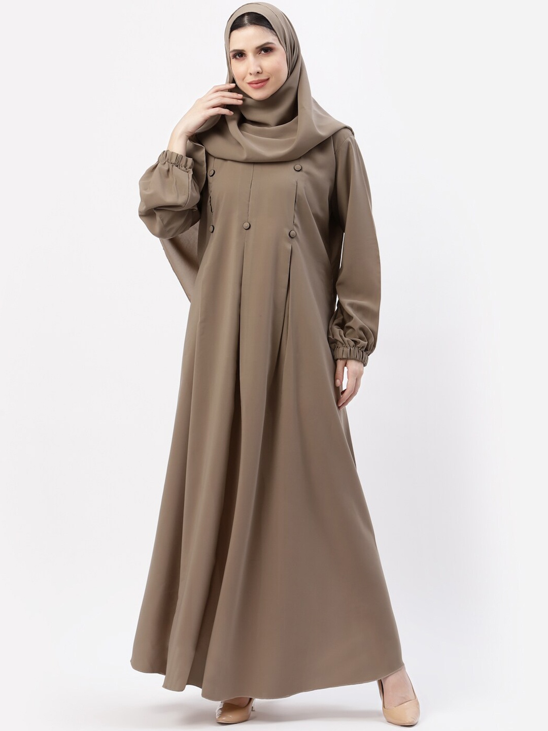 

Arrabi Solid Long Sleeves Burqa With Scarf, Brown