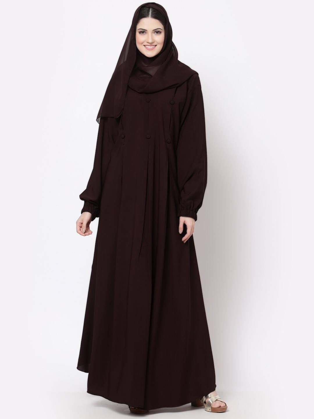 

Arrabi Solid Burqa With Hijab, Maroon
