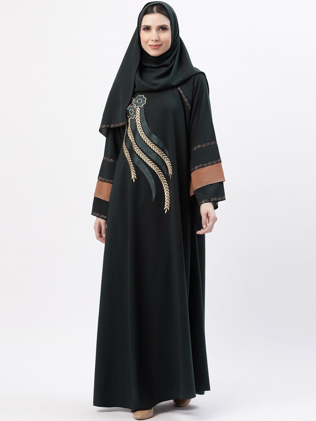 

Arrabi Embroidered Burqa With Scarf, Grey