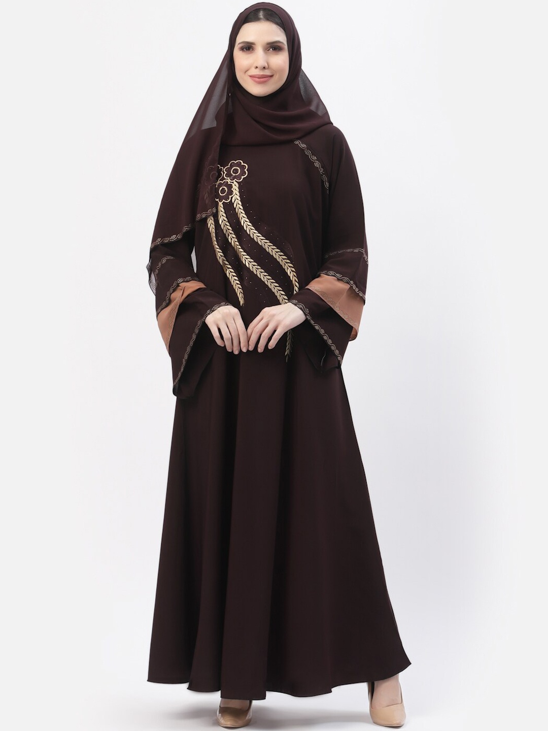 

Arrabi Embroidered Burqas With Scarf, Maroon