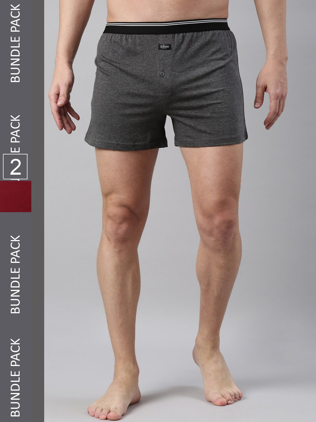 

The Roadster Lifestyle Co. Men Pack Of 2 Solid Pure Cotton Boxers, Charcoal