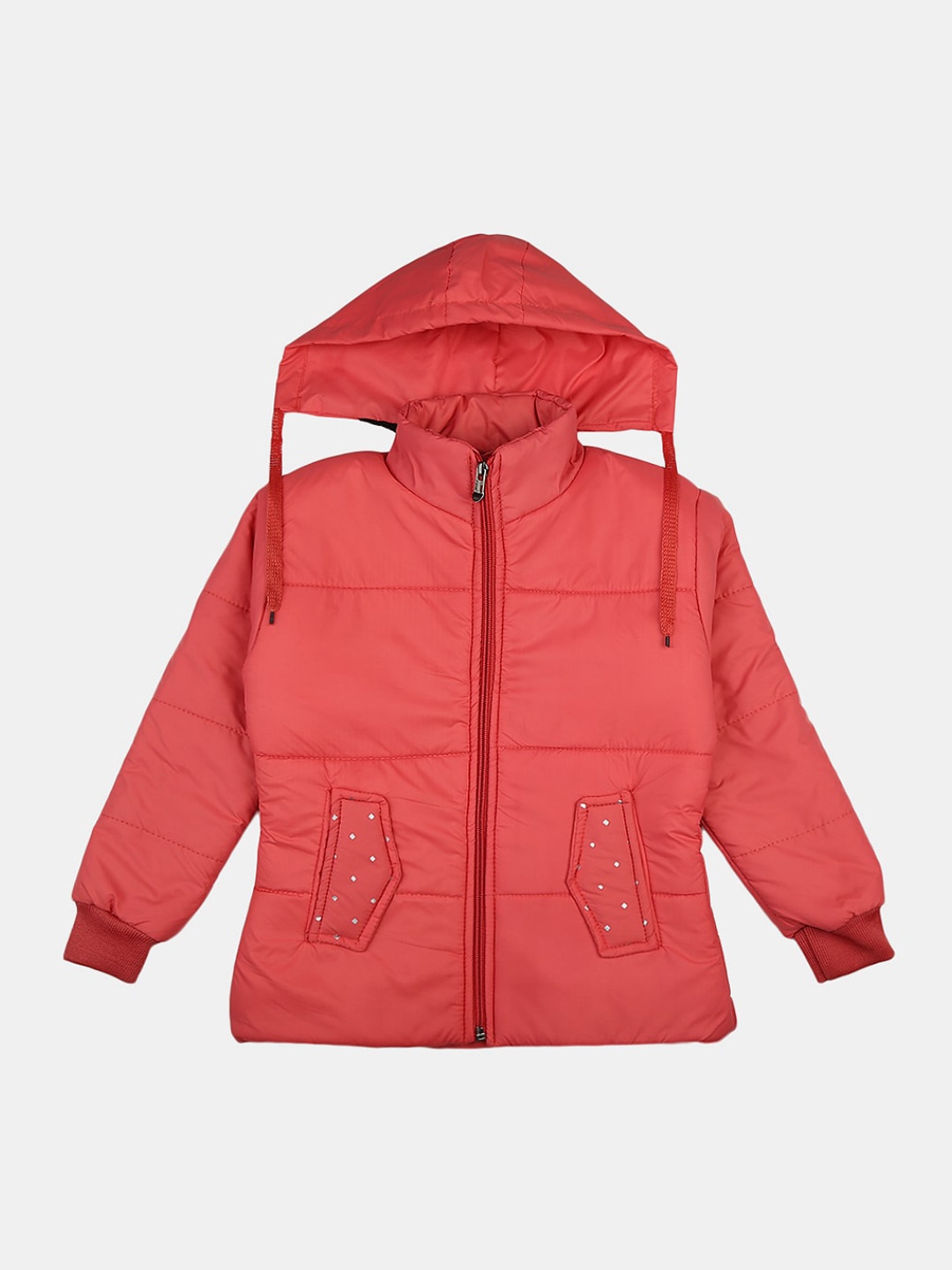 

V-Mart Girls Cotton Hooded Lightweight Outdoor Padded Jacket, Coral