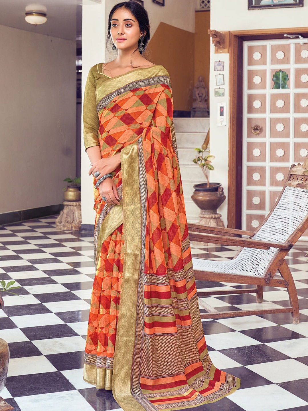 

SANGAM PRINTS Printed Saree, Orange