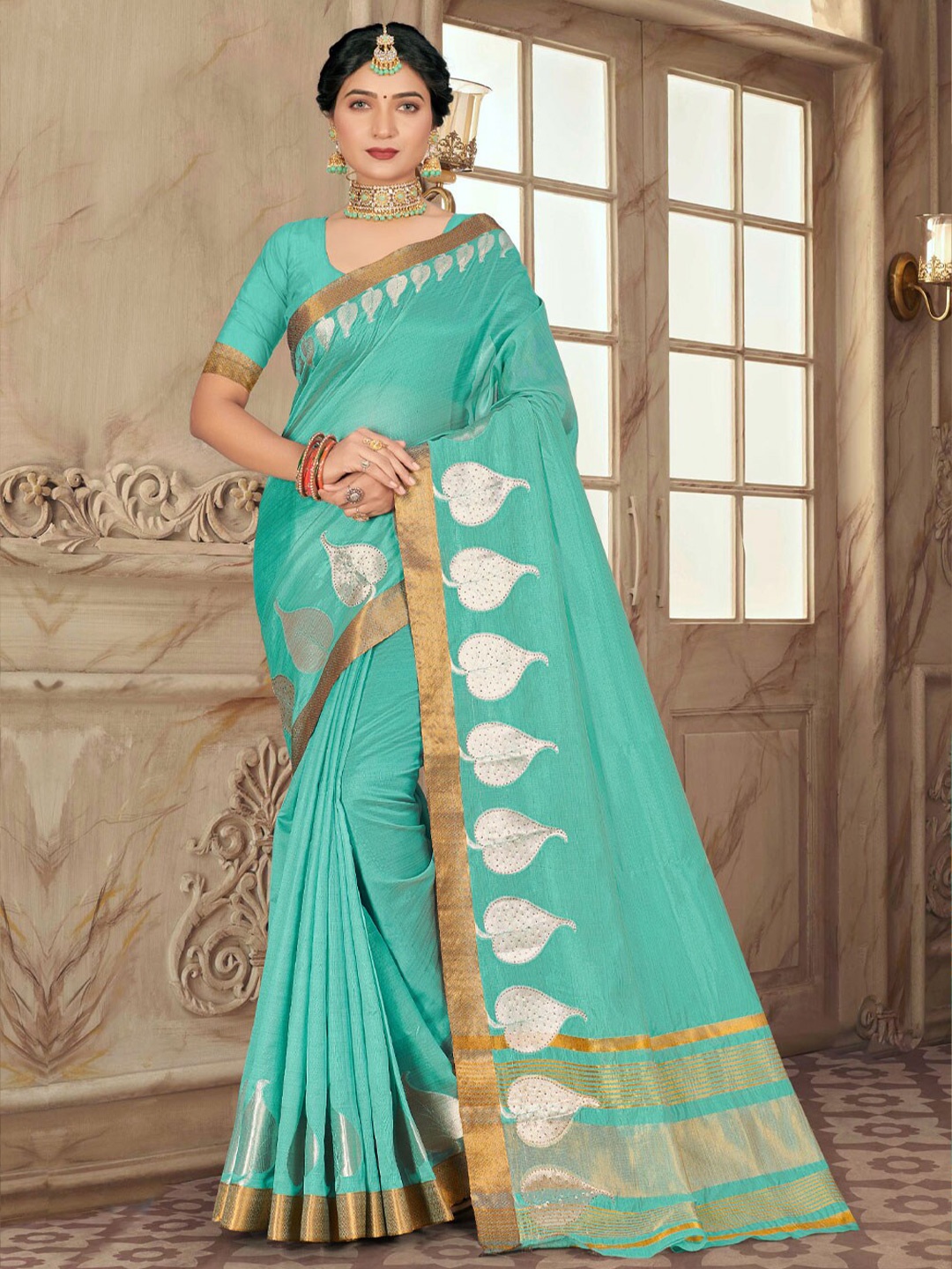 

SANGAM PRINTS Ethnic Motifs Saree, Blue
