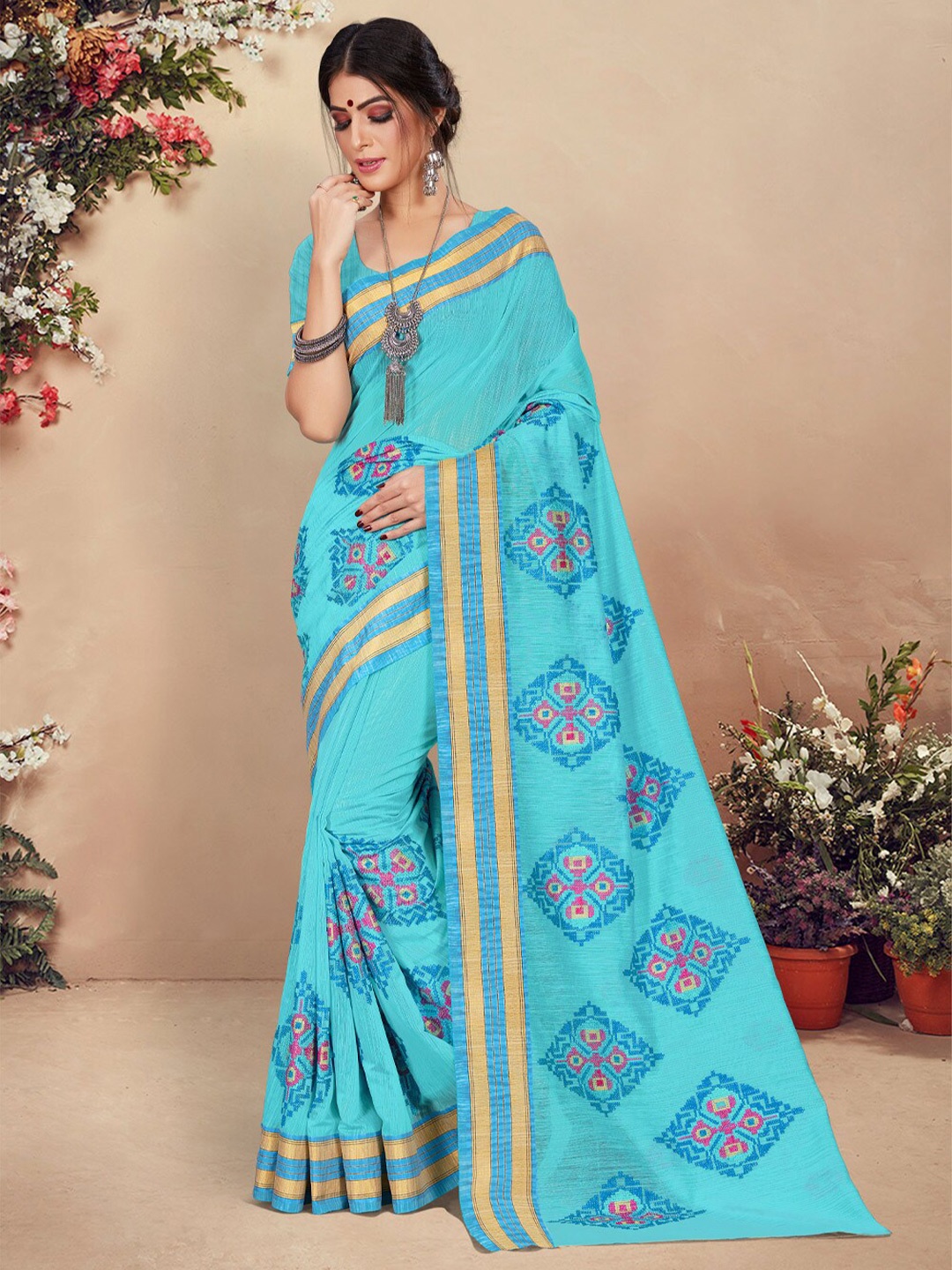 

SANGAM PRINTS Embroidered Saree, Blue