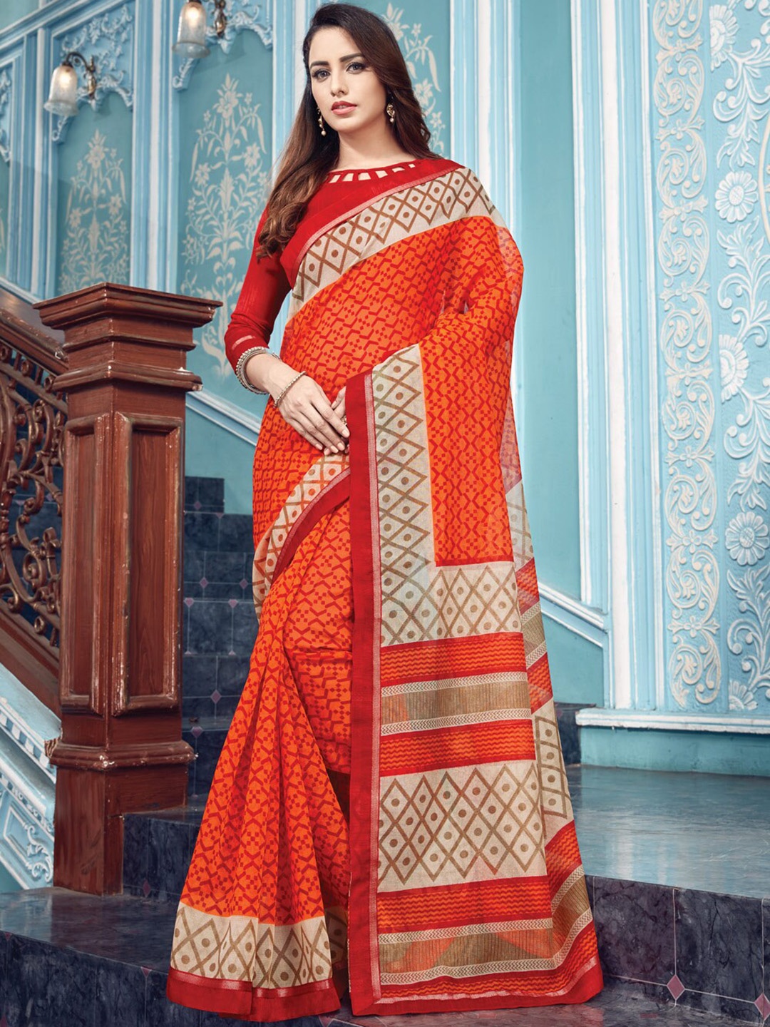 

SANGAM PRINTS Printed Saree, Orange