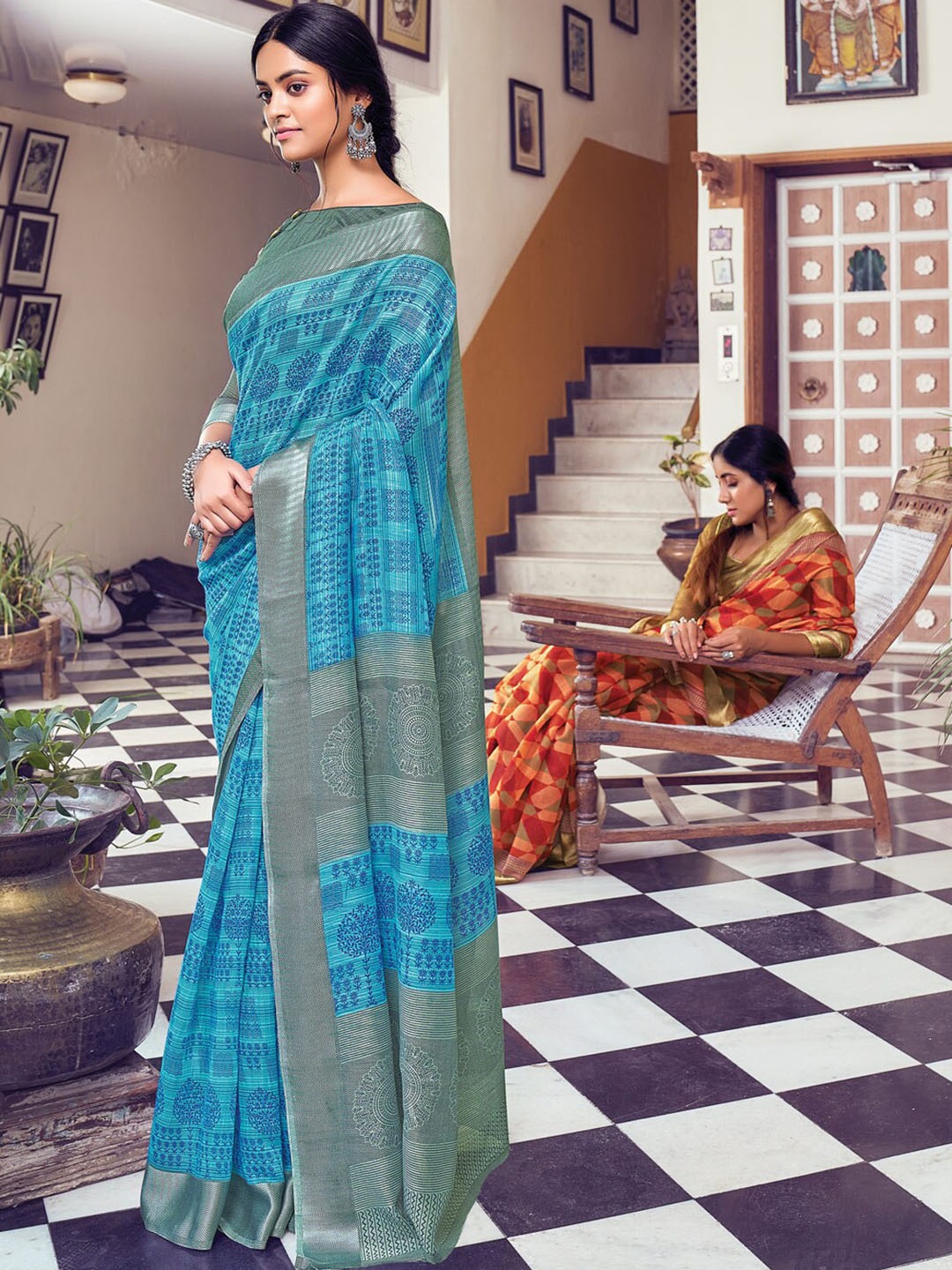 

SANGAM PRINTS Ethnic Motifs Festive Saree, Blue