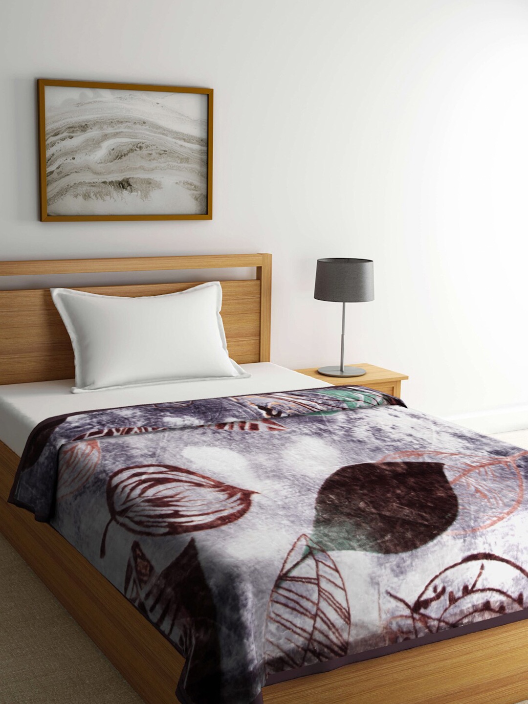 

Arrabi White & Brown Floral Mild Winter 950 GSM Single Bed Blanket