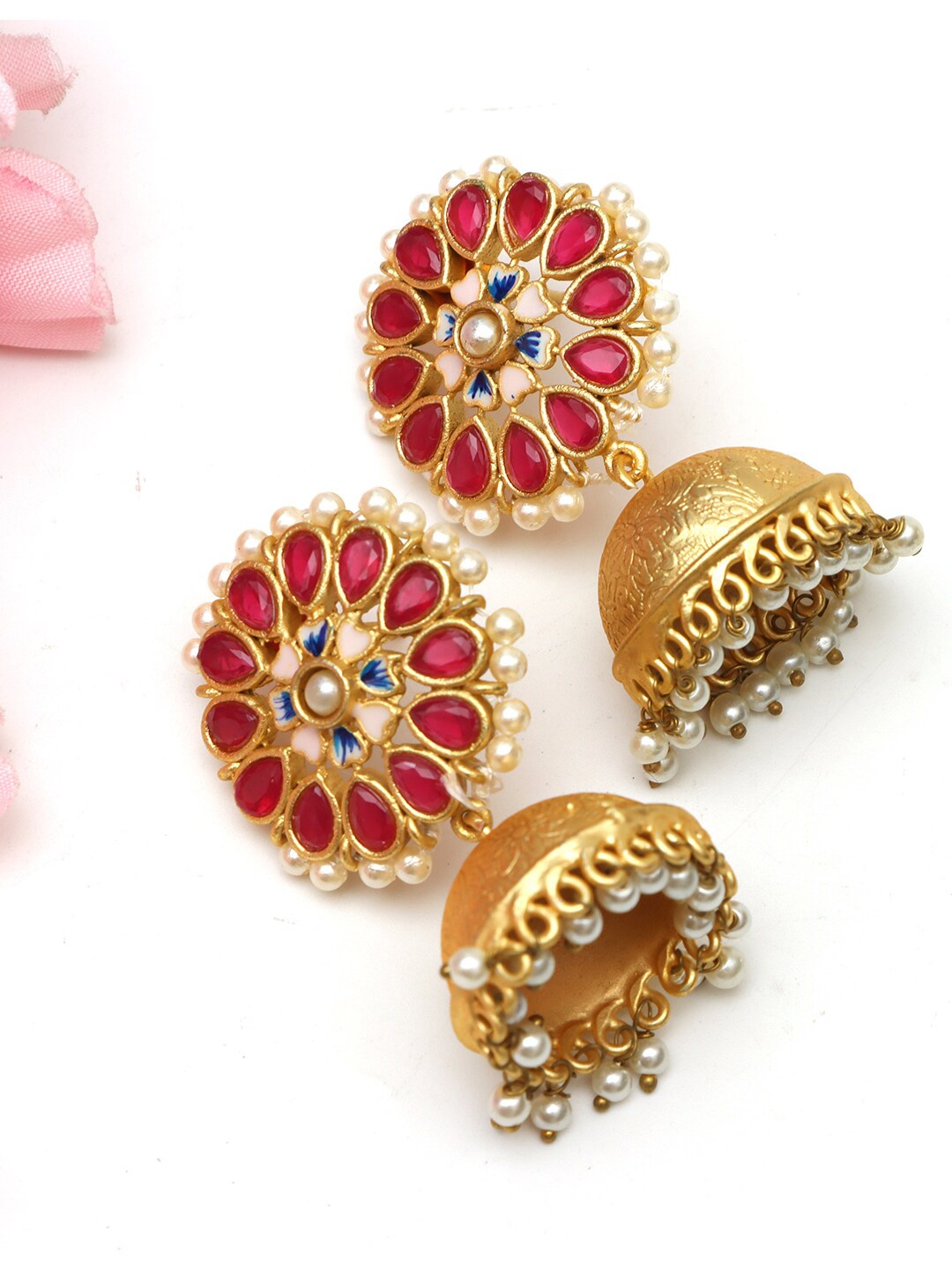 

Ozanoo Gold-Plated Floral Jhumkas Earrings, Maroon