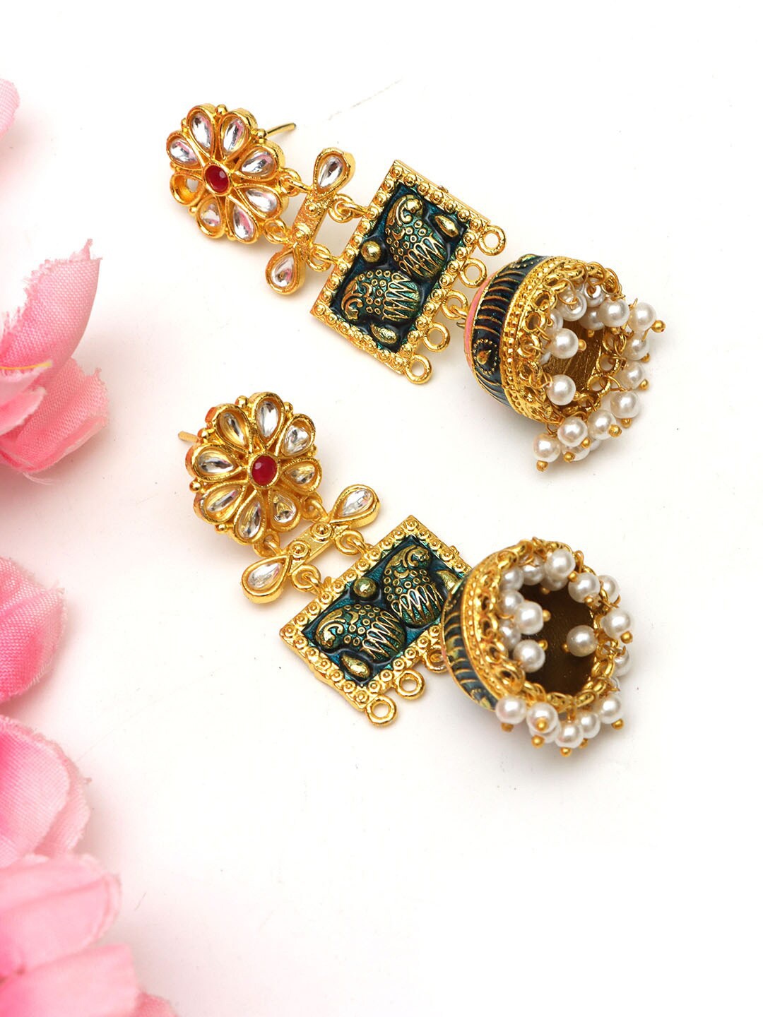 

Ozanoo Gold-Plated Floral Jhumkas Earrings, White