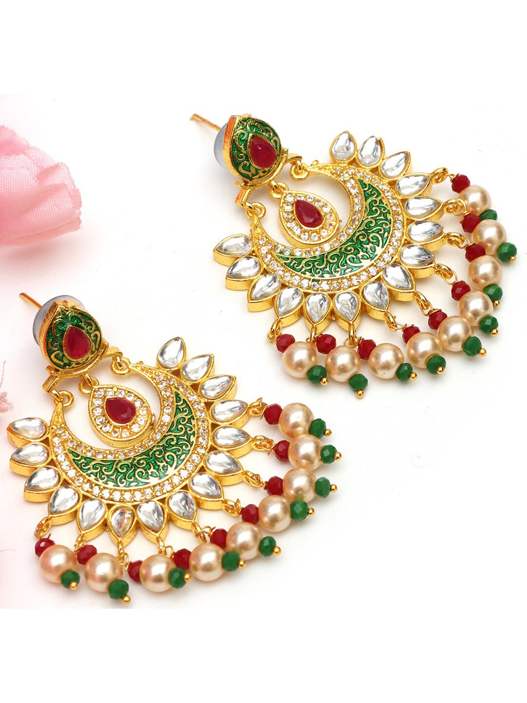 

Ozanoo Gold Plated Floral Chandbalis Earrings, Green