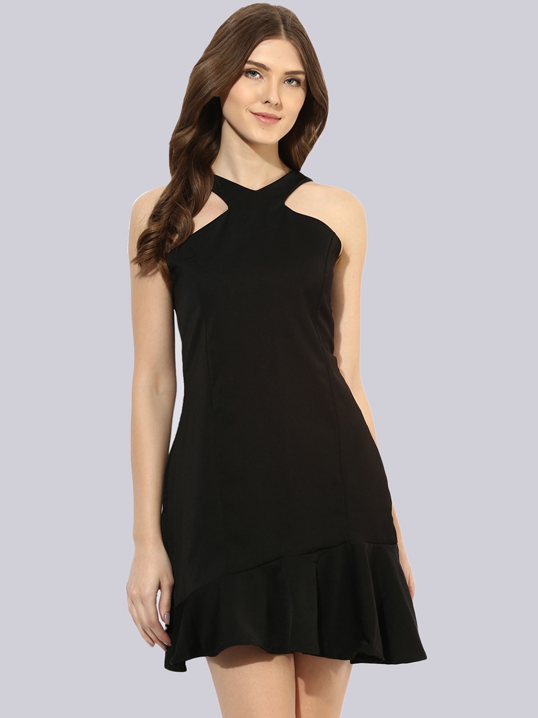 

KLEIO Choker Neck A-Line Dress, Black