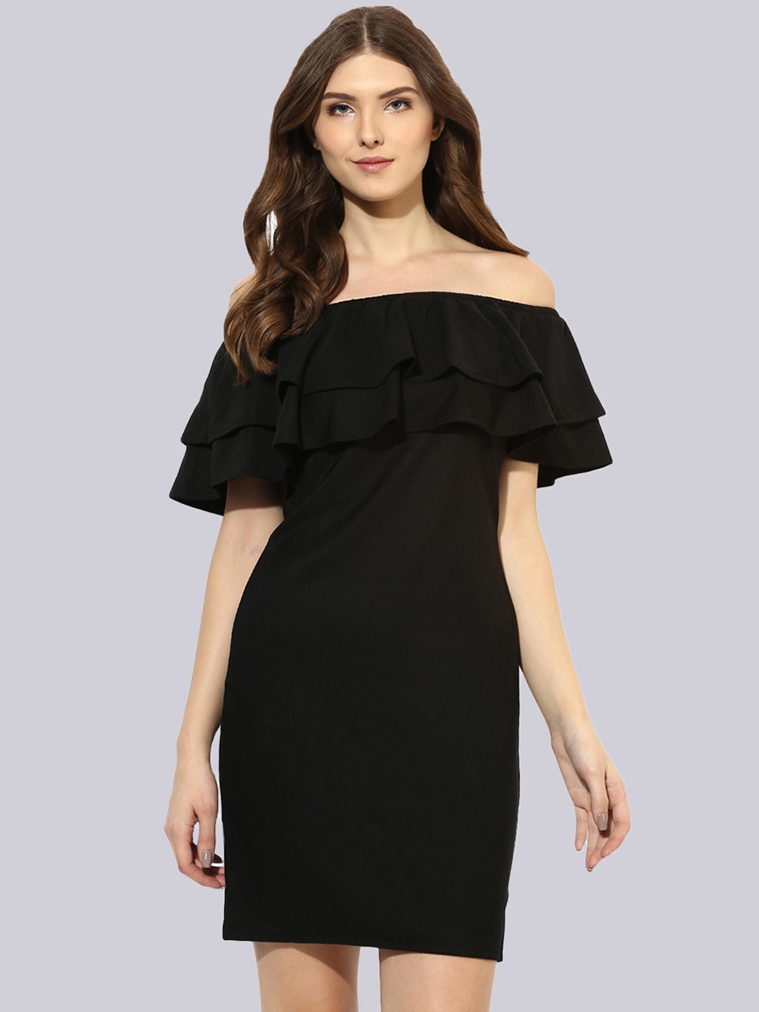 

KLEIO Off-Shoulder Layered Sheath Dress, Black