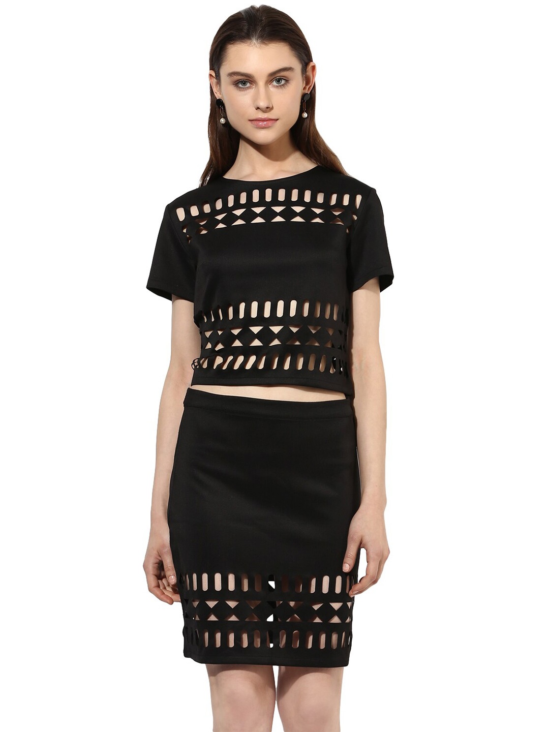 

KLEIO Seld Design Boat Neck Top & Skirt Co-ords, Black