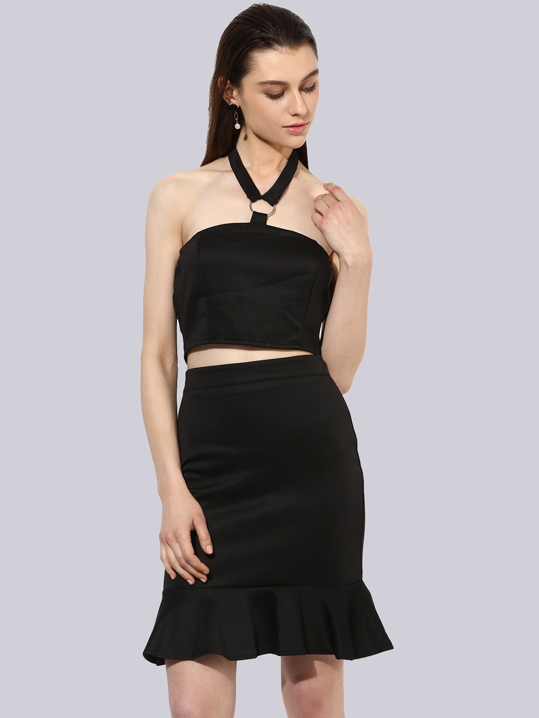 

KLEIO Halter Neck Top & Skirt Co-ords, Black