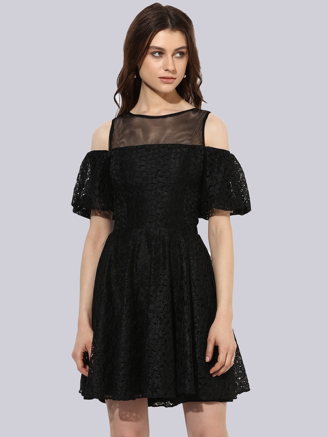

KLEIO Boat Neck Fit And Flare Dress, Black