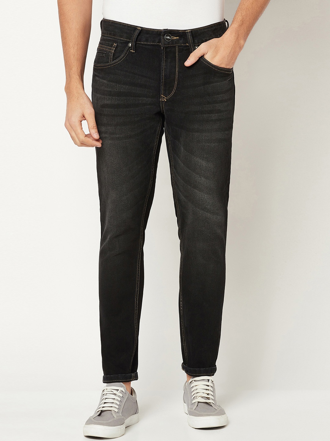 

Blue Buddha Men Pure Cotton Regular Fit Stretchable Jeans, Black