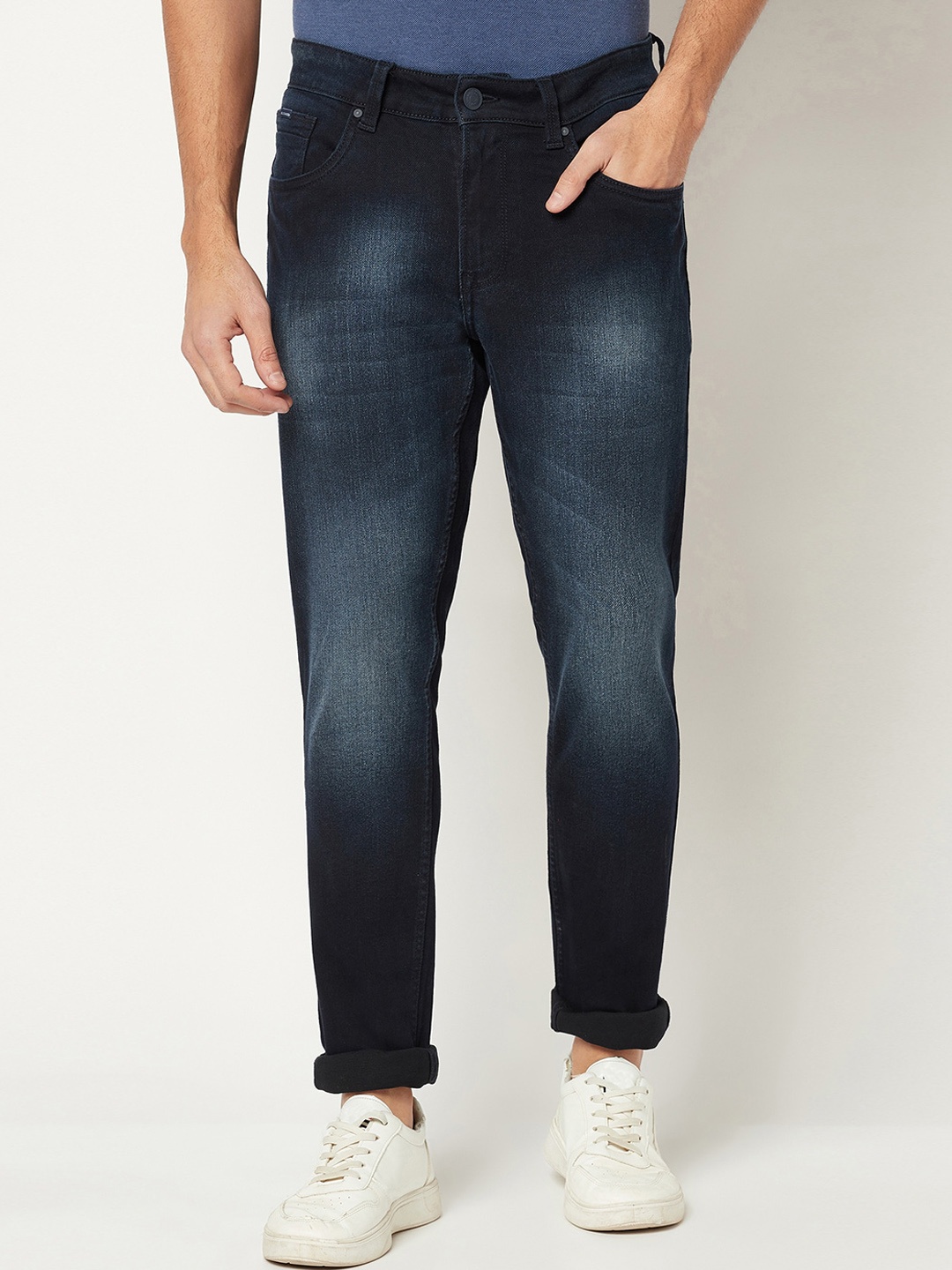 

Blue Buddha Men Skinny Fit Pure Cotton Light Fade Stretchable Jeans, Navy blue
