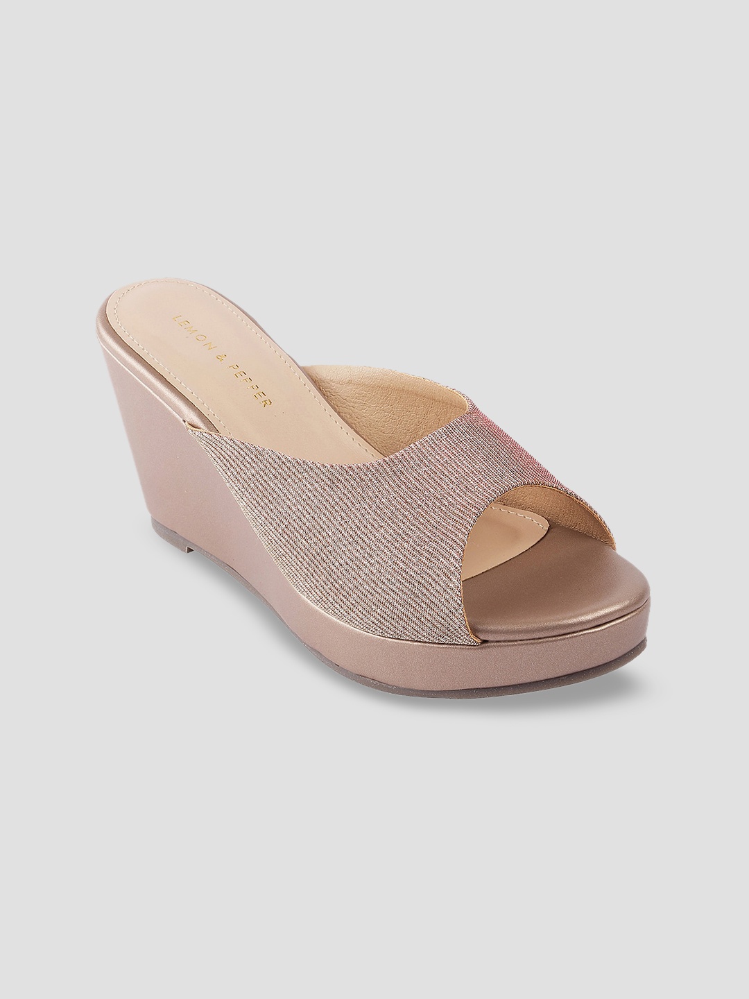 

LEMON & PEPPER Textured PU Wedge Peep Toes Heels, Rose gold