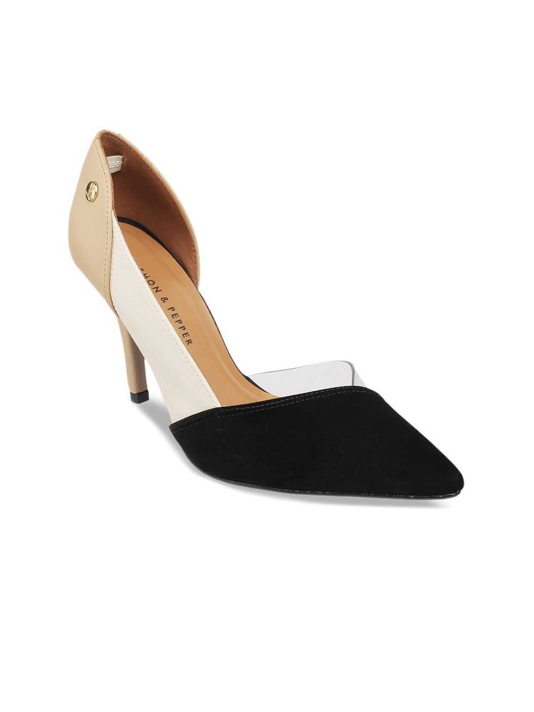 

LEMON & PEPPER Colourblocked PU Pointed Toe Pump Heels, Black