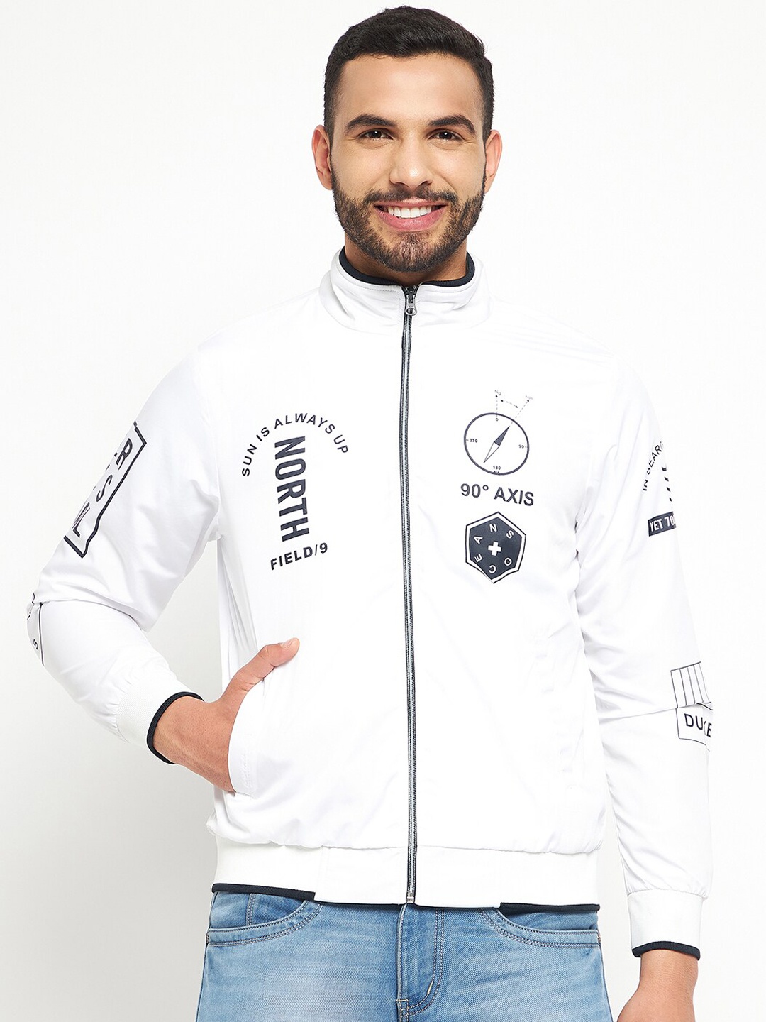 

Duke Men Printed Bomber Jacket, White