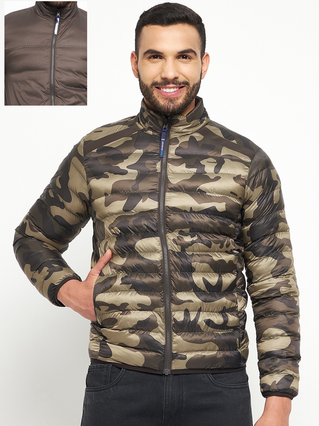 

Duke Men Camouflage Reversible Bomber Jacket, Brown