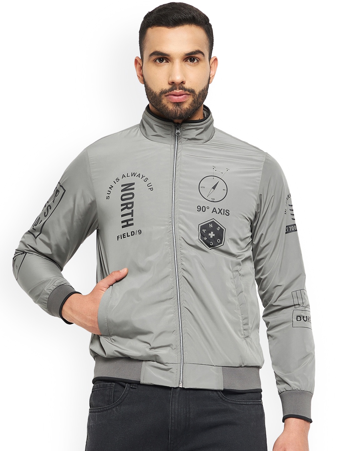

Duke Men Printed Bomber Jacket, Grey