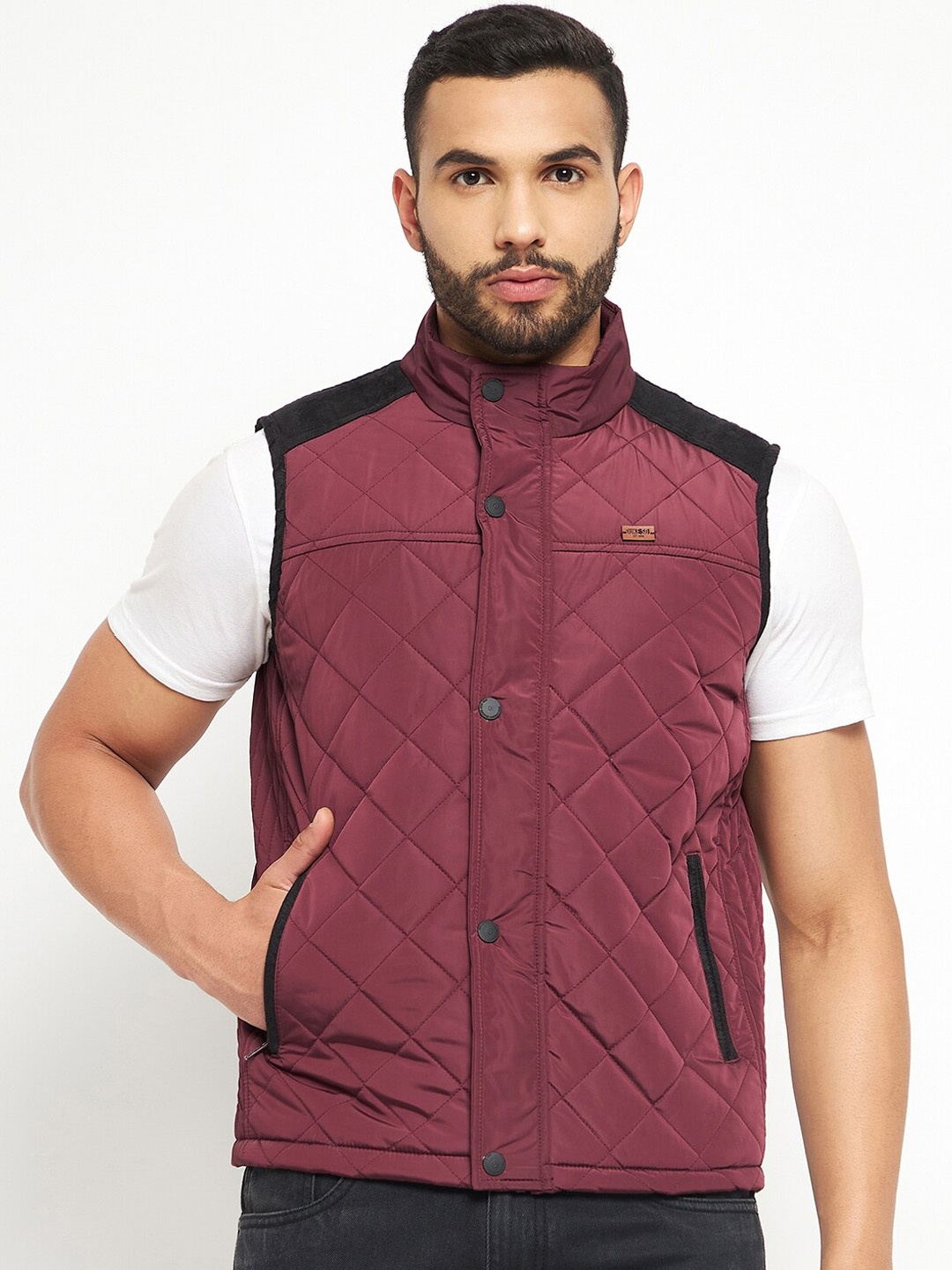 

Duke Men Mock Collar Quilted Jacket, Maroon
