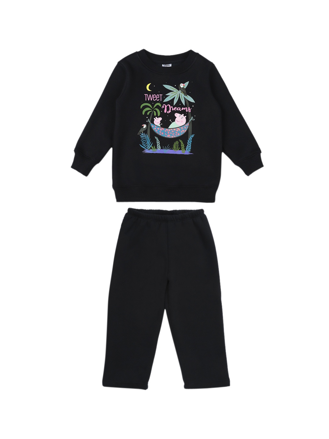 

shopbloom Kids Peppa Pig Printed Cotton Fleece Sleepsuit, Black