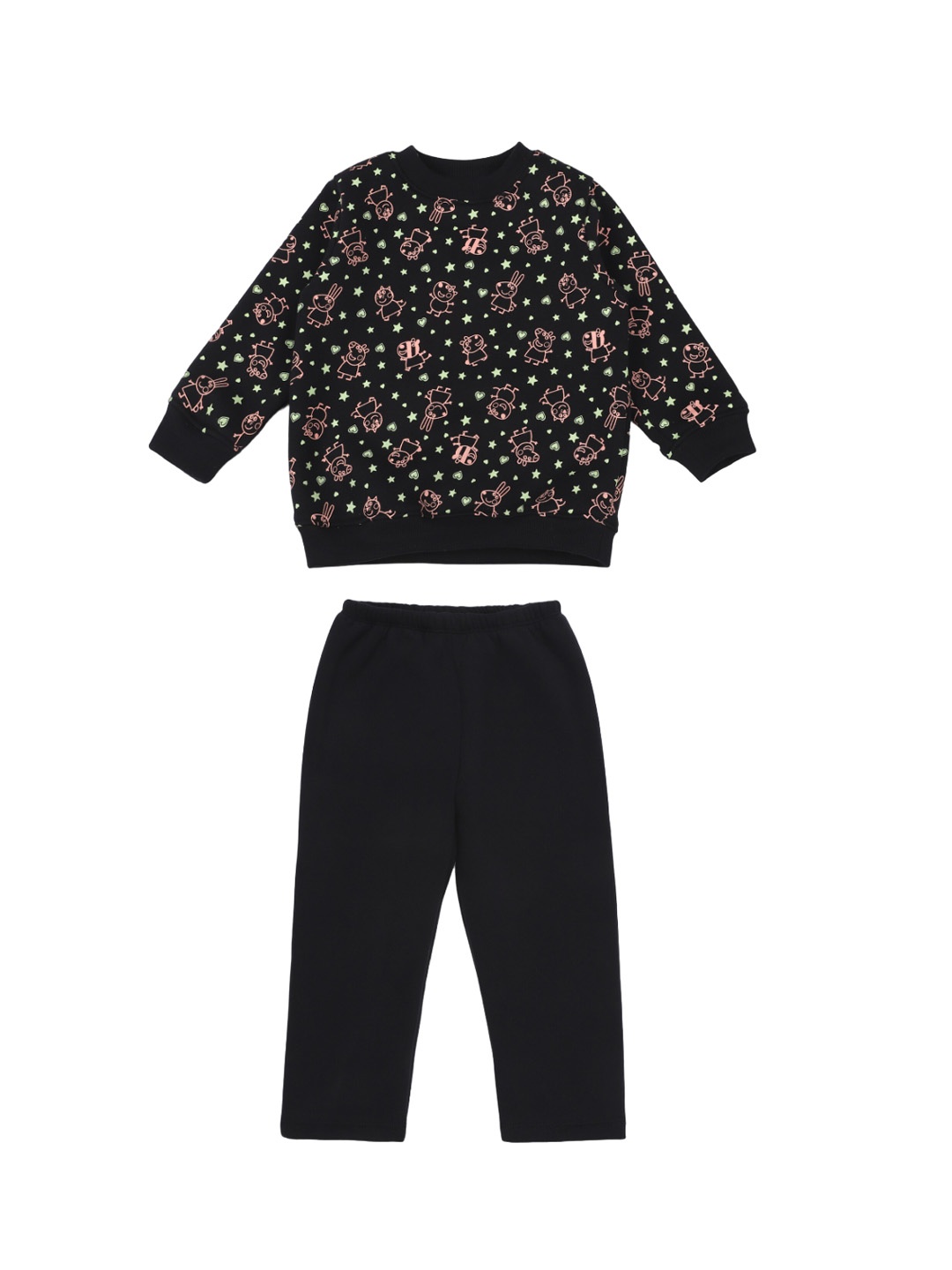 

shopbloom Unisex Kids Black Printed Night suit