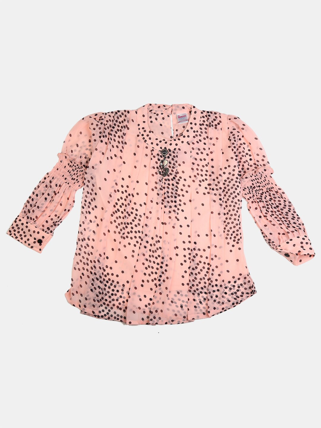 

V-Mart Kids Girls Georgette Animal Printed Round Neck Top, Peach
