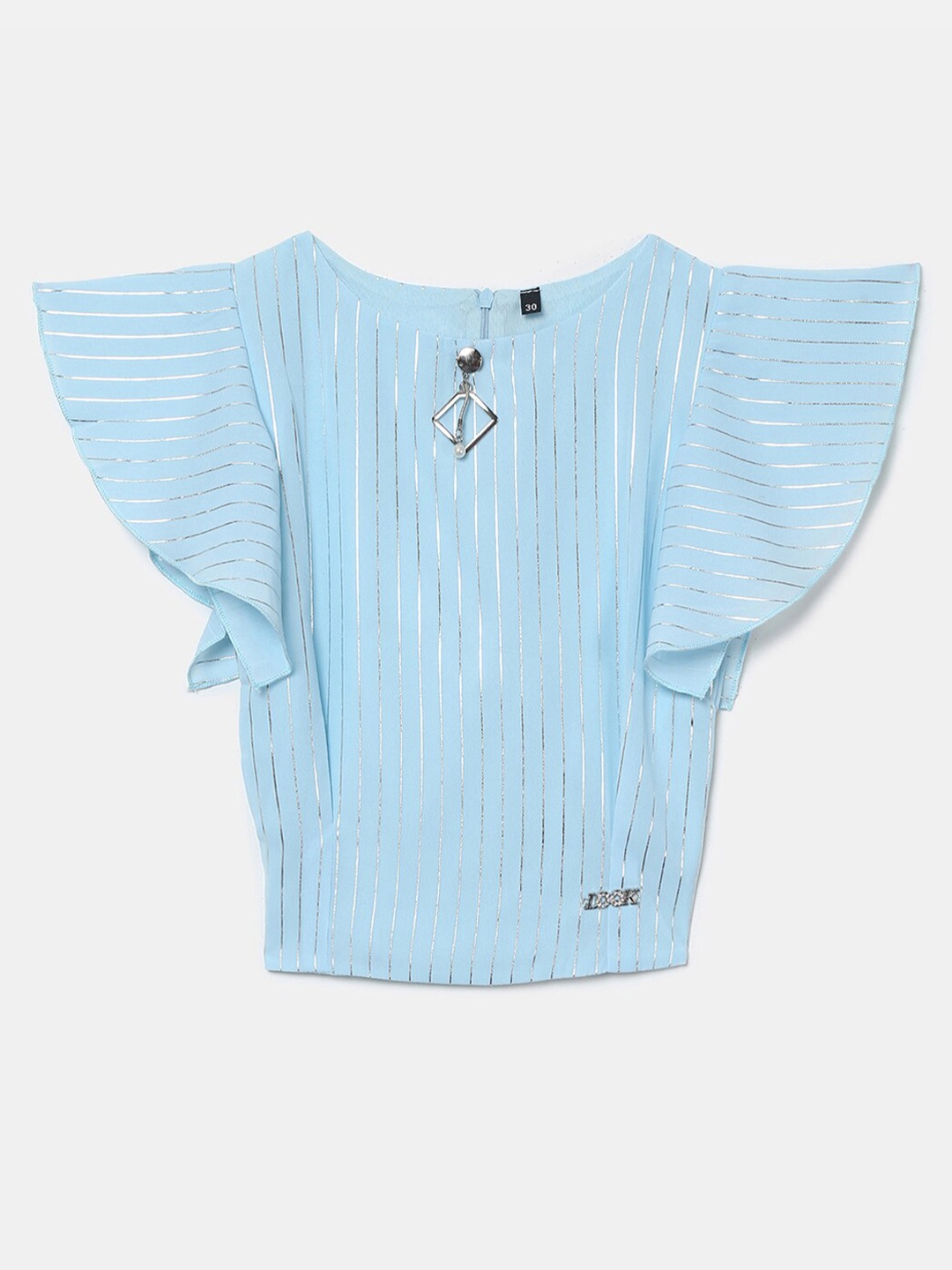 

V-Mart Kids Girls Round Neck Striped Blouson Top, Blue