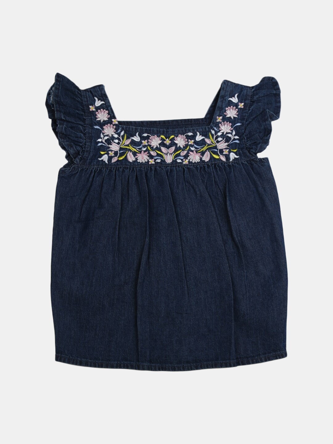 

V-Mart Girls Floral Embroidered Cotton Top, Blue