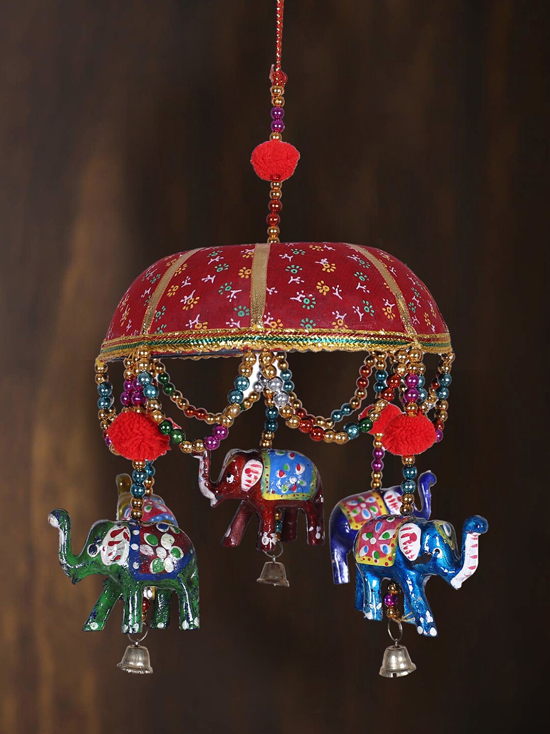 Kuber Industries Set Of 2 Red & Blue Rajasthani Traditional Windchimes