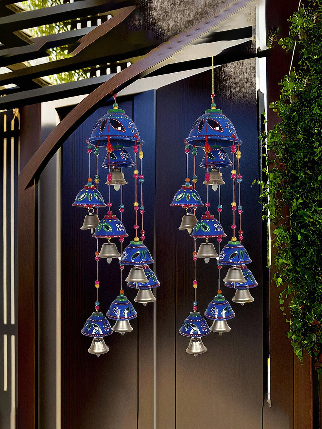 

Kuber Industries Set Of 2 Blue & Gold-Toned Printed Windchimes