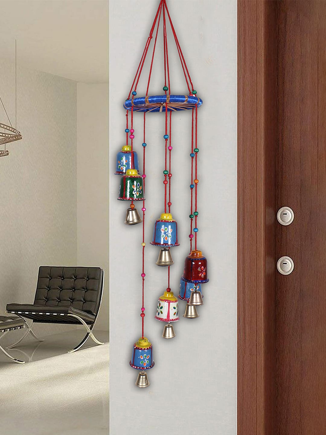 

Kuber Industries Blue & Red Bells With Ring Wall Hanging