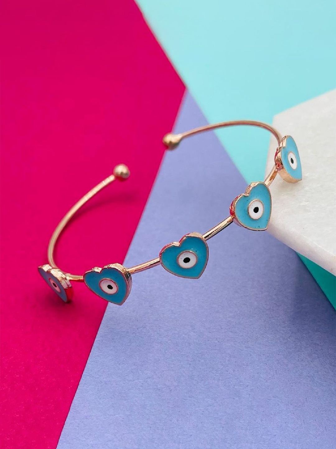 

ZIVOM Women Brass Enamelled Gold-Plated Kada Bracelet, Teal