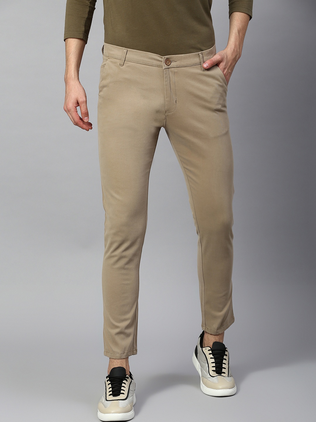 

Dennis Lingo Men Tapered Fit Cotton Chinos Trousers, Brown