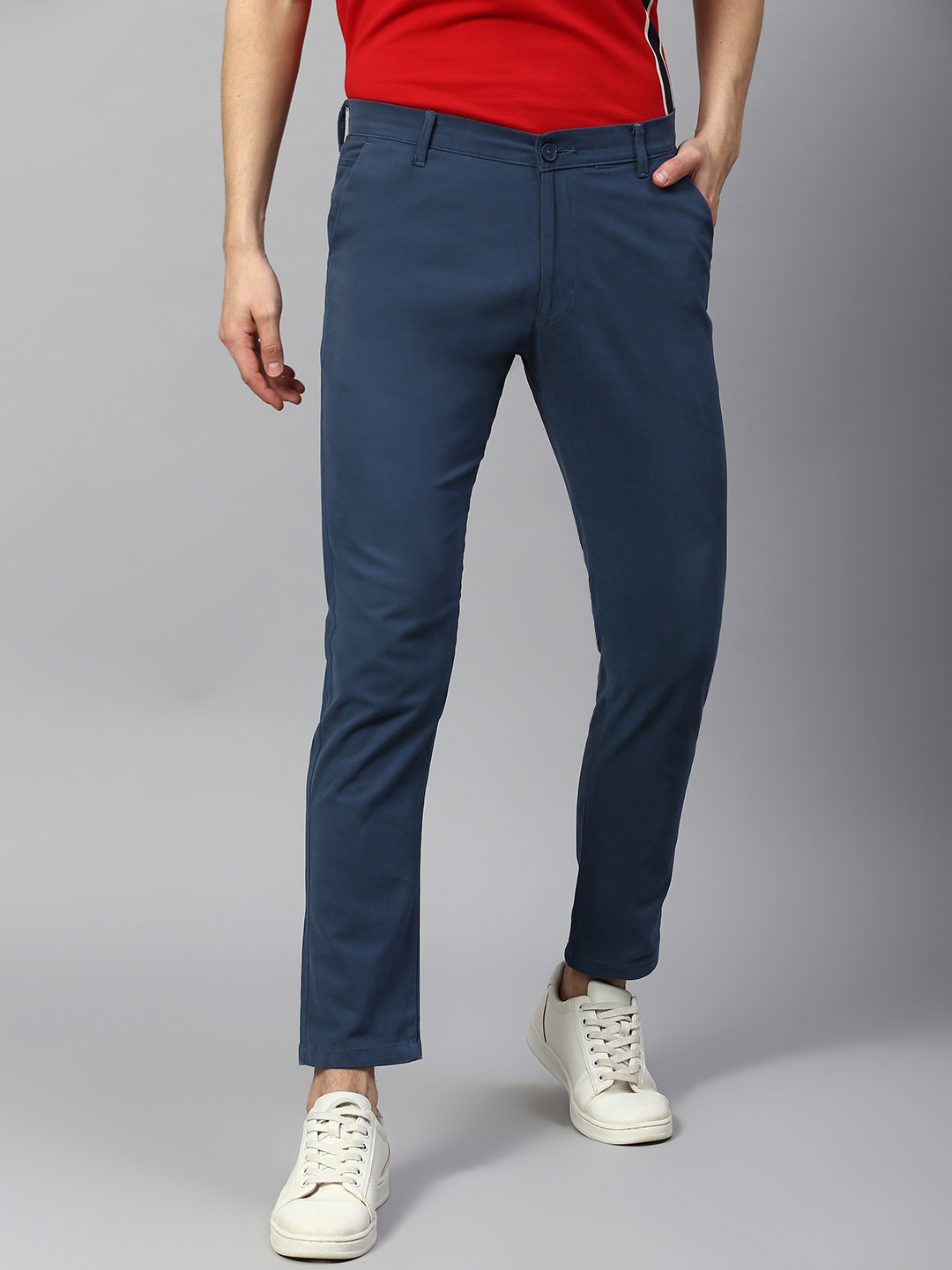 

Dennis Lingo Men Tapered Fit Cotton Chinos Trousers, Blue