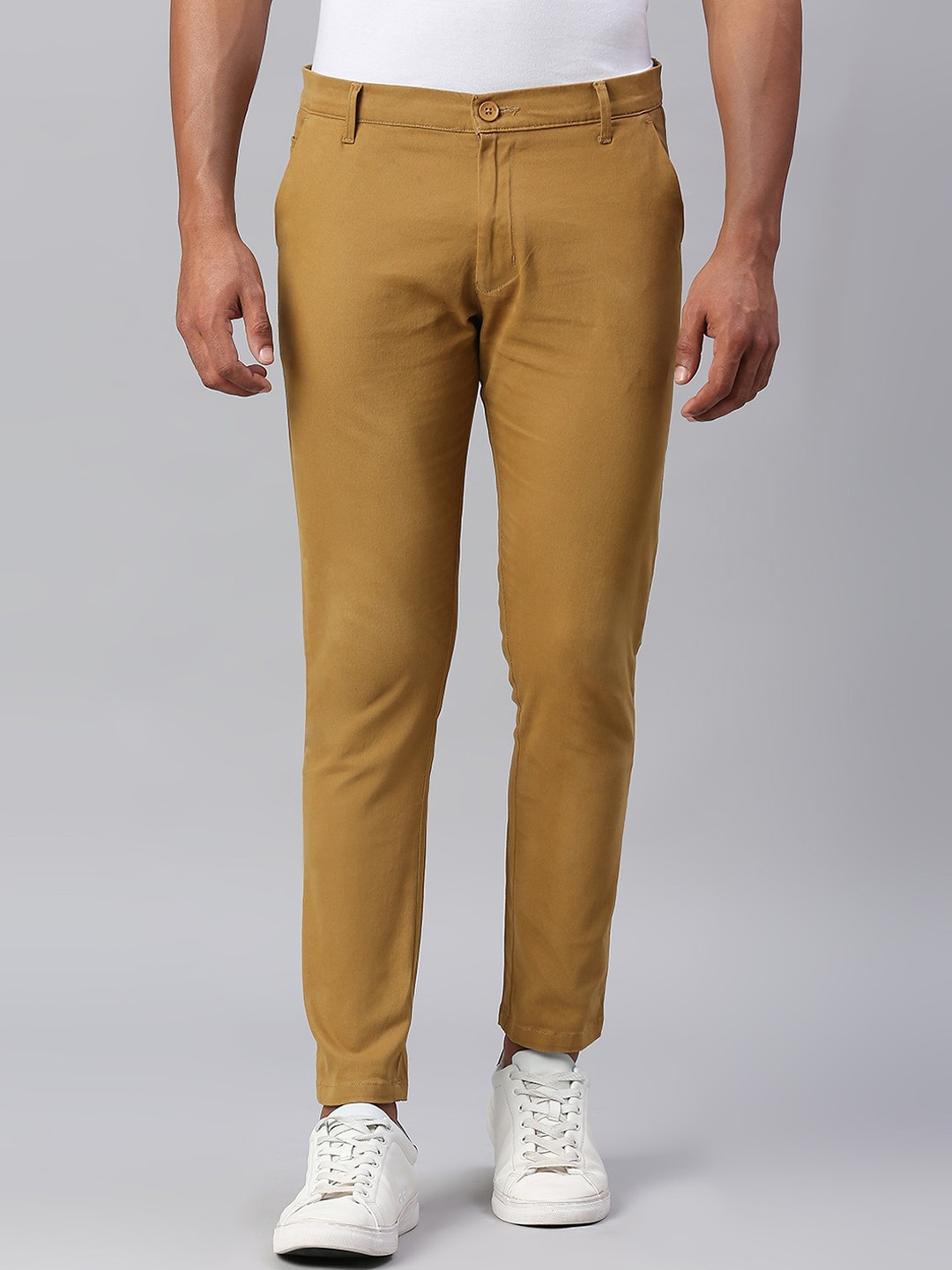 

Dennis Lingo Men Tapered Fit Cotton Chinos Trousers, Mustard