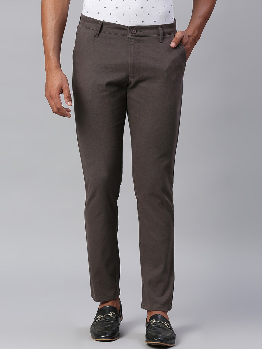 

Dennis Lingo Men Cotton Tapered Fit Trousers, Grey