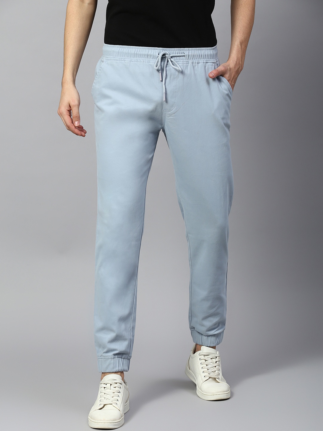 

Dennis Lingo Men Cotton Tapered Fit Joggers Trousers, Blue