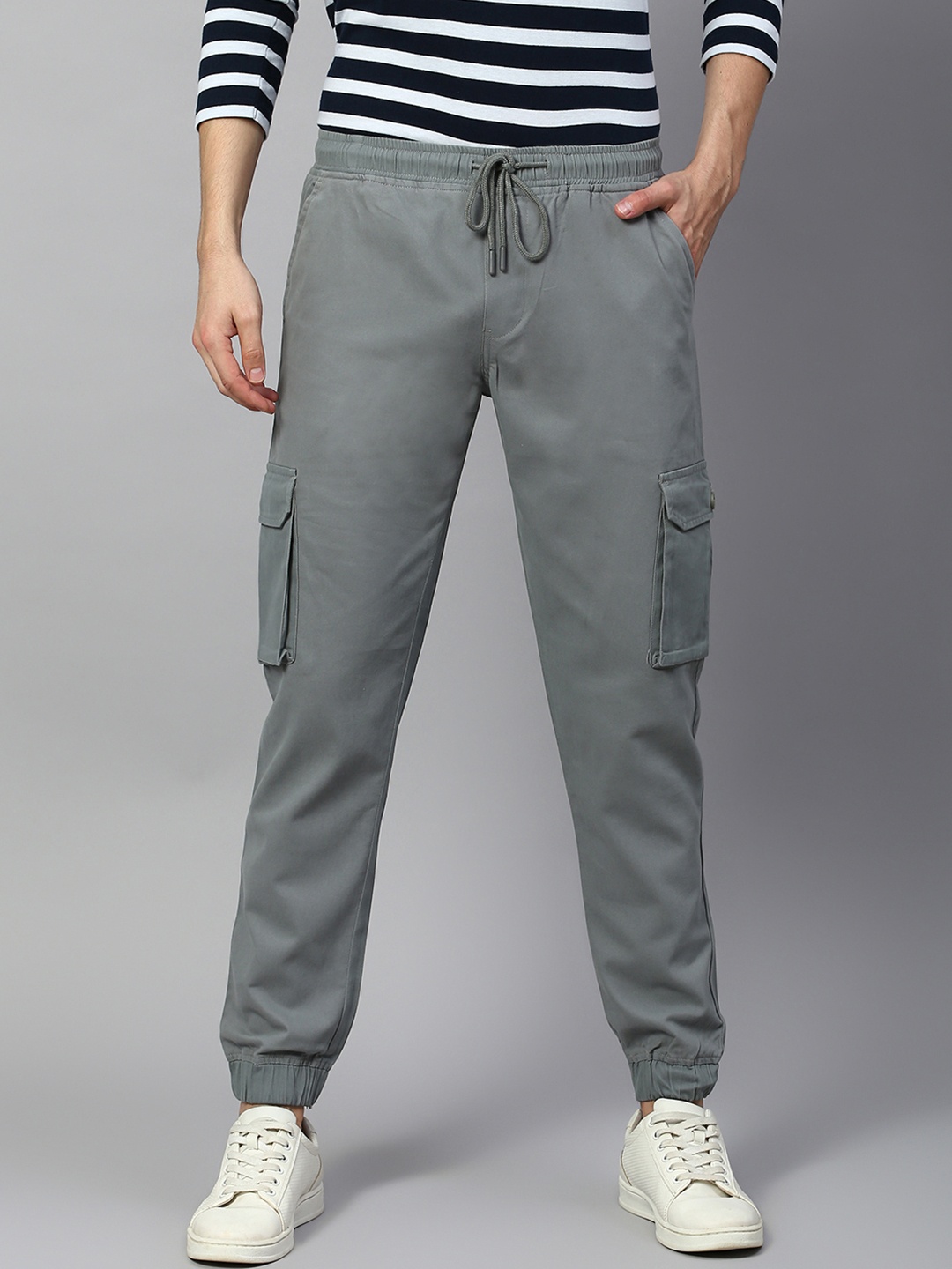 

Dennis Lingo Men Cotton Tapered Fit Cargo Joggers, Blue