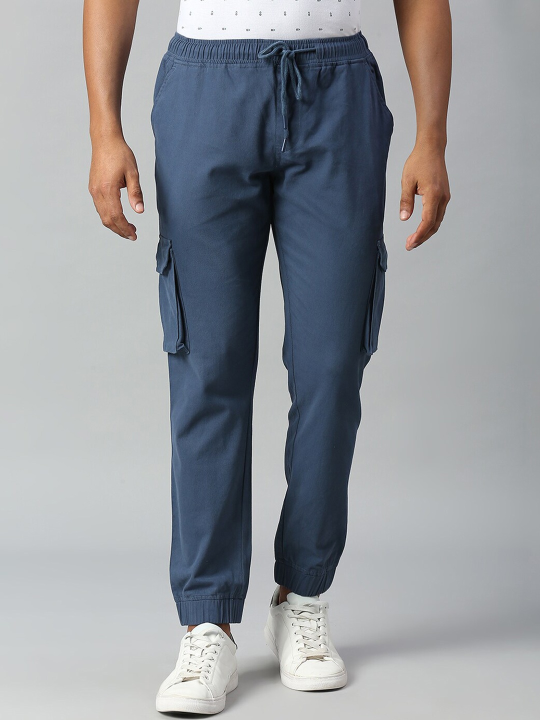 

Dennis Lingo Men Cotton Tapered Fit Cargo Joggers, Blue